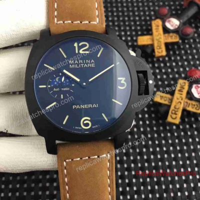 Panerai Marina Miltitare Moonphase Replica Watch 45mm Brown PVD Leather